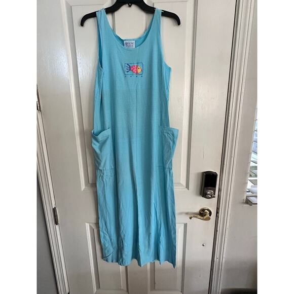 Fresh Produce Women's Blue Side Pockets Scoop Neck Midi Dress Size Small - Picture 3 of 9